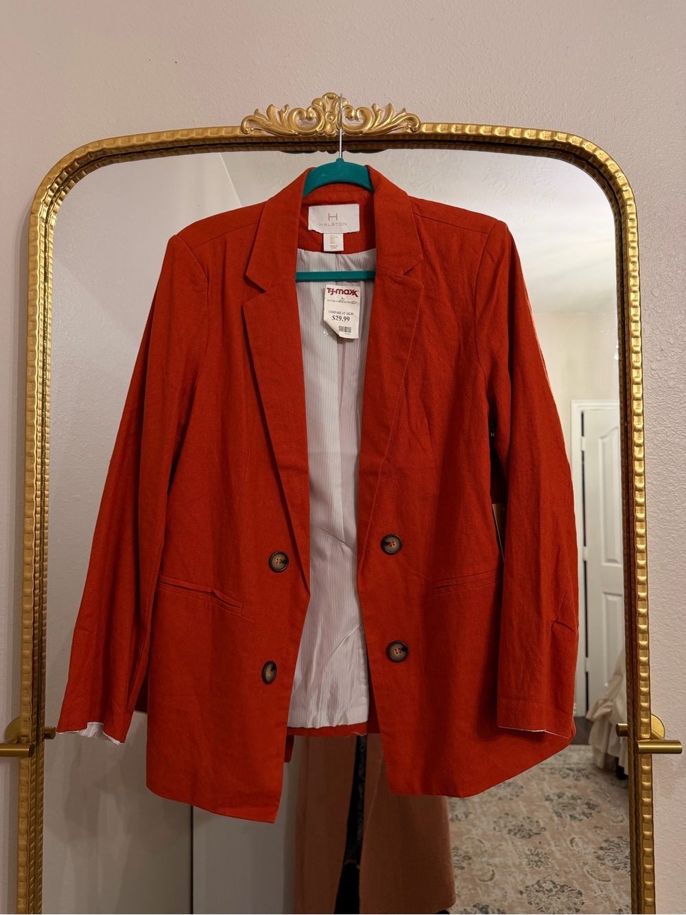 Halston Heritage Rust Orange Double-Breasted Blazer